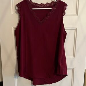Burgundy Sleeveless Lace Trim Top